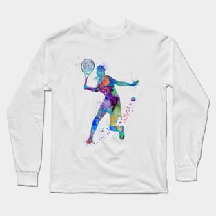 Girl Tennis Player Colorful Watercolor Long Sleeve T-Shirt